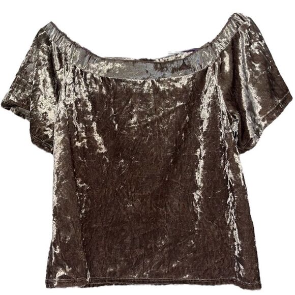 One Clothing Tan Velvet Off The Shoulder Top - Picture 2 of 4
